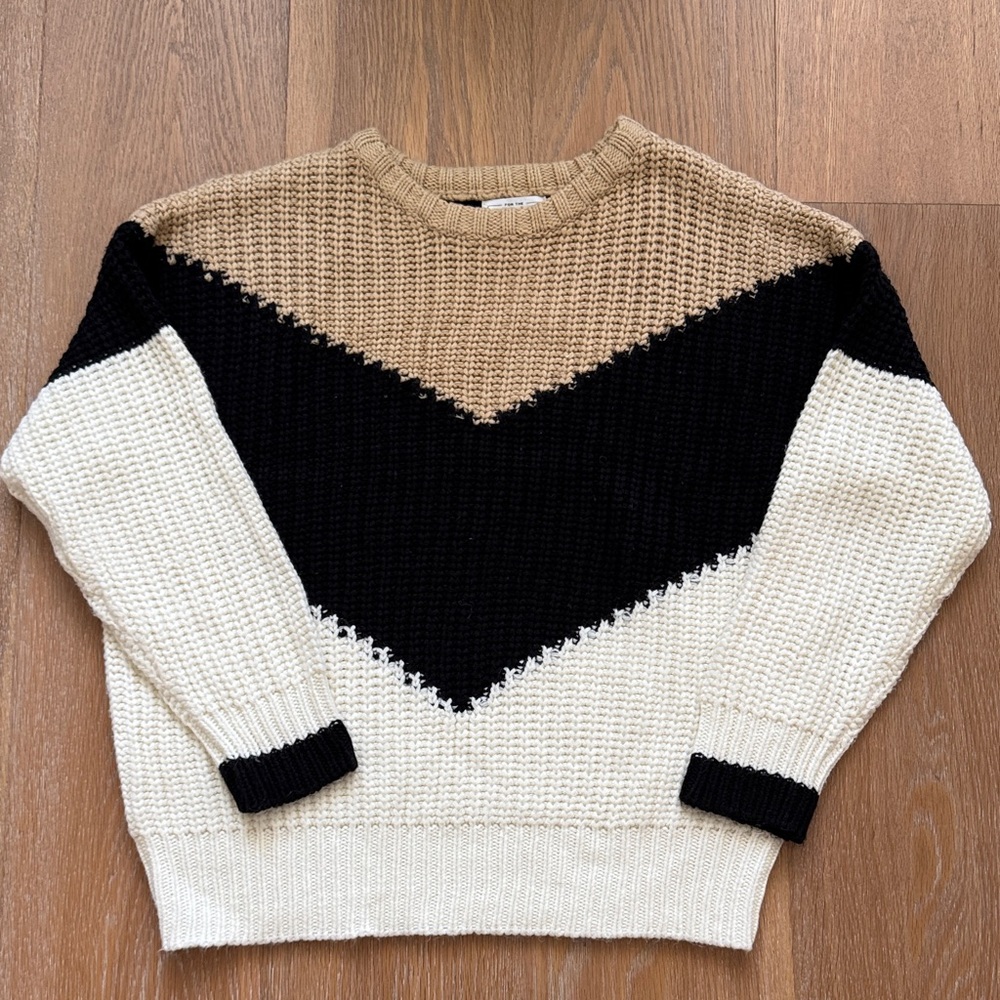For The Republic Chevron Knit Sweater - Black, Tan, Cream